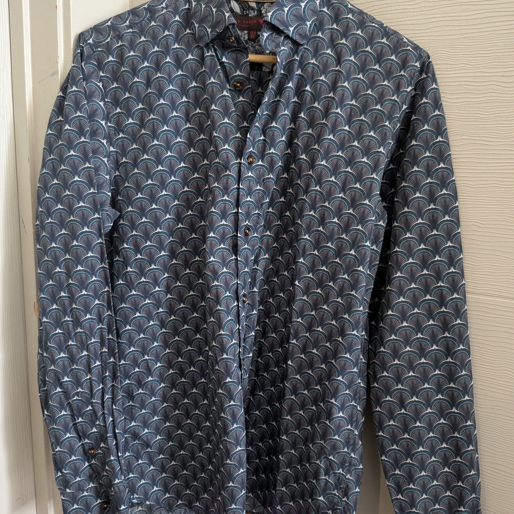 Ted Baker Blue and White Patterned Casual Shirt